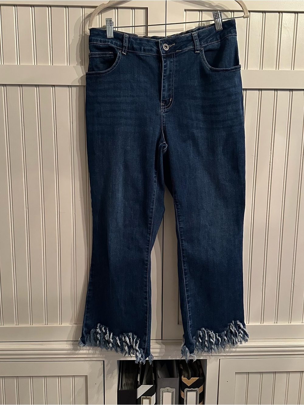 Charlie B Dark Blue Ankle Jeans with Frayed Hem Size 14